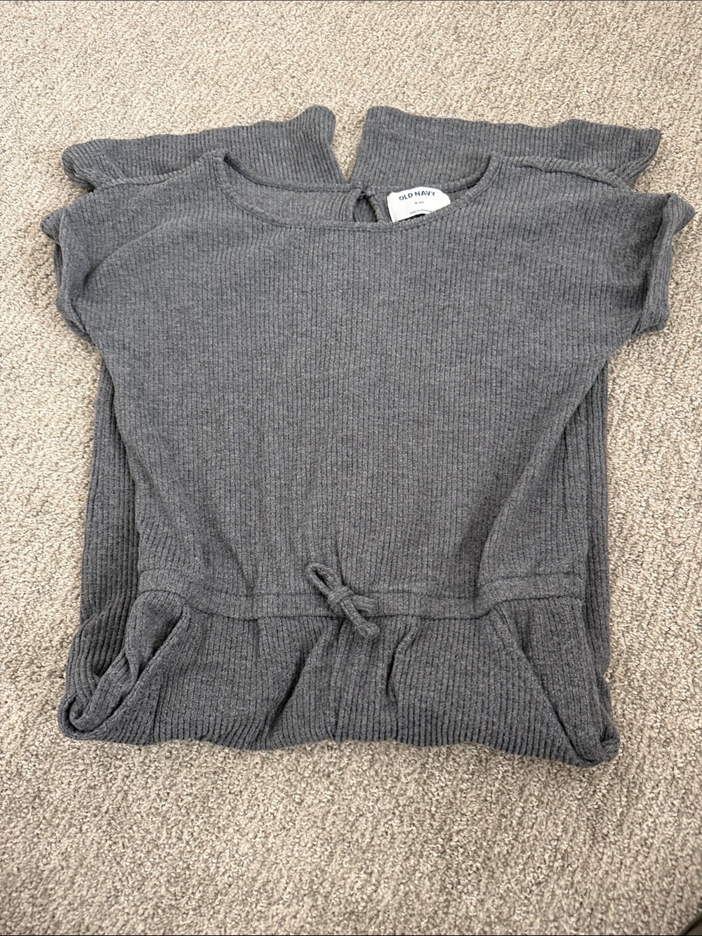 Old Navy Girls' Heather Gray Ribbed Knit Short-Sleeve Top with Waist Tie